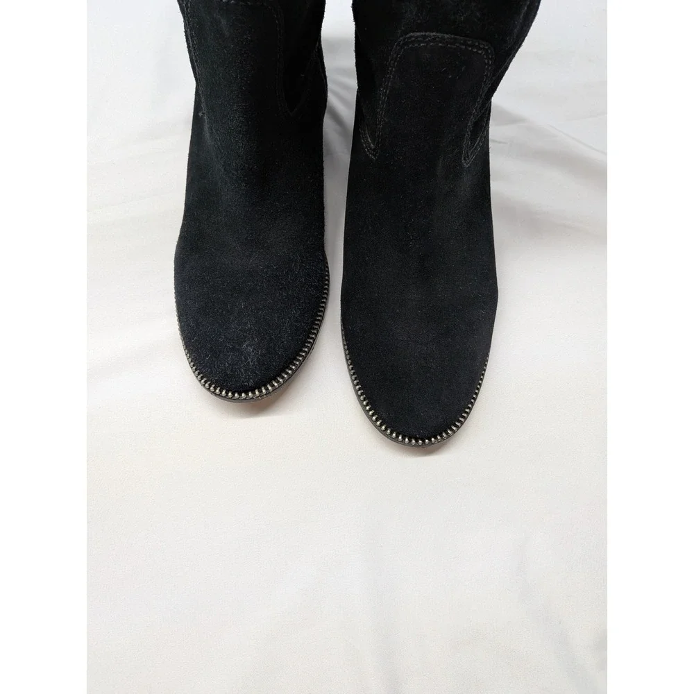 Michael Michael Kors Black Suede Tall Boots Silver Chain Trim Womens 6M